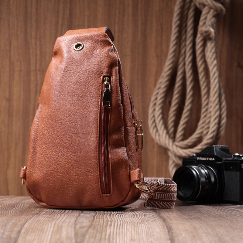 Практичная женская сумка через плечо с отверстием для наушников из экокожи Vintage Рыжий