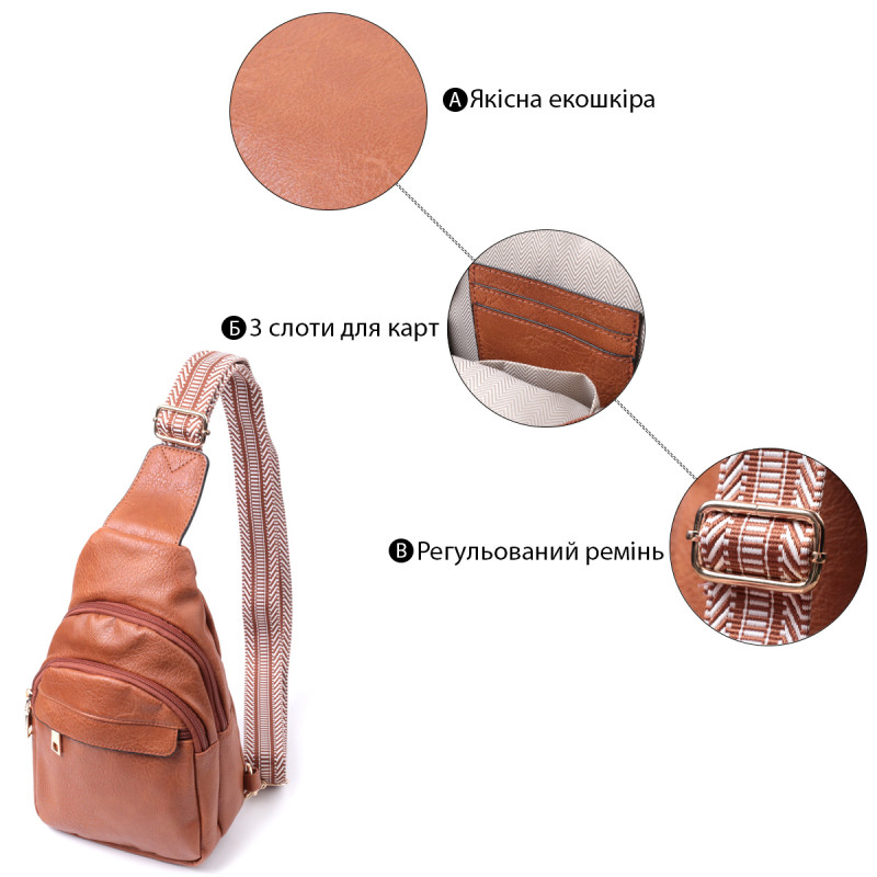 Практичная женская сумка через плечо с отверстием для наушников из экокожи Vintage Рыжий