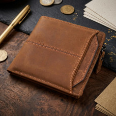 Чоловічий шкіряний гаманець для карток купюр та монет Vintage Коричневий