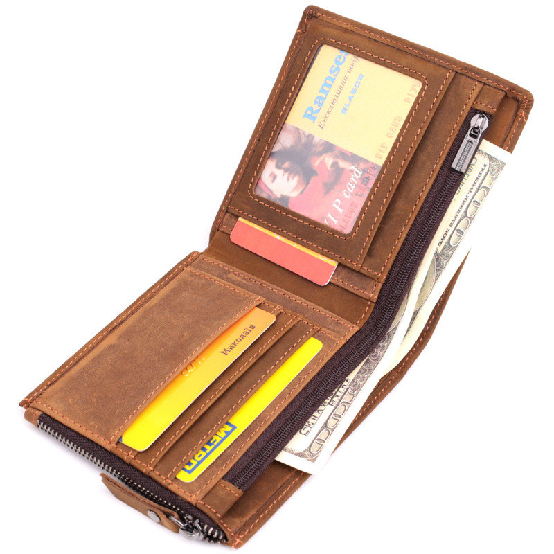 Чоловічий шкіряний гаманець для карток купюр та монет Vintage Коричневий