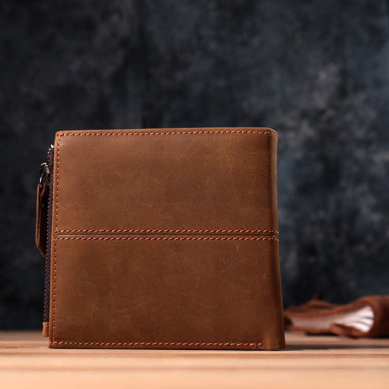Чоловічий шкіряний гаманець для карток купюр та монет Vintage Коричневий