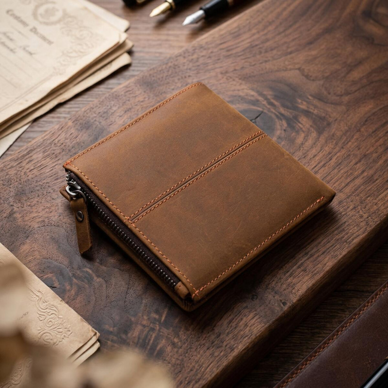 Чоловічий шкіряний гаманець для карток купюр та монет Vintage Коричневий