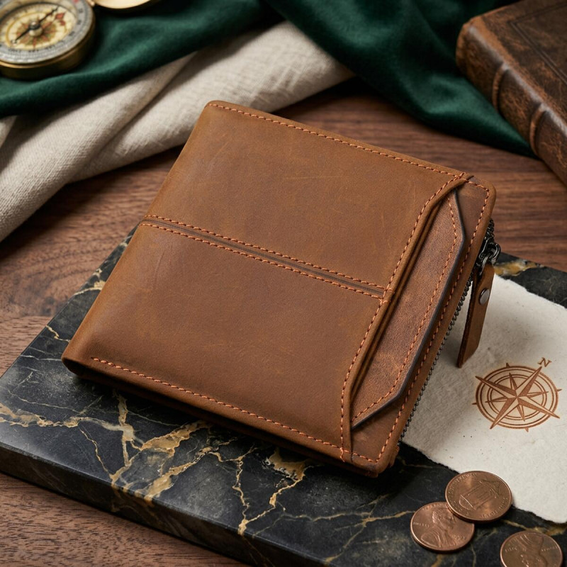 Чоловічий шкіряний гаманець для карток купюр та монет Vintage Коричневий