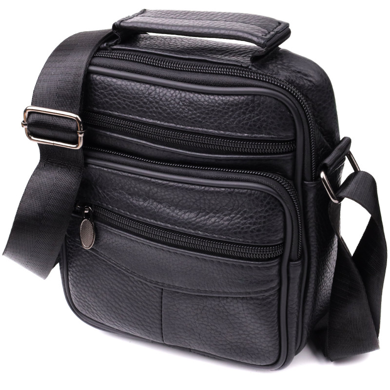 Практична вертикальна сумка з ручкою для чоловіків з натуральної шкіри Vintage Чорний