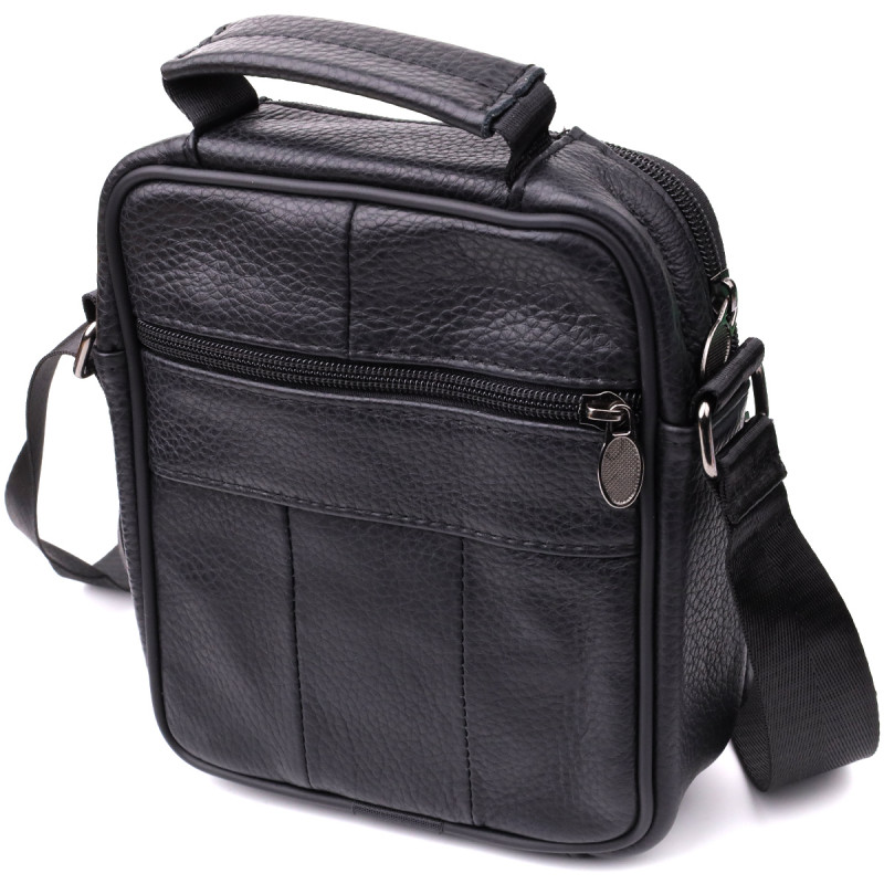 Практична вертикальна сумка з ручкою для чоловіків з натуральної шкіри Vintage Чорний