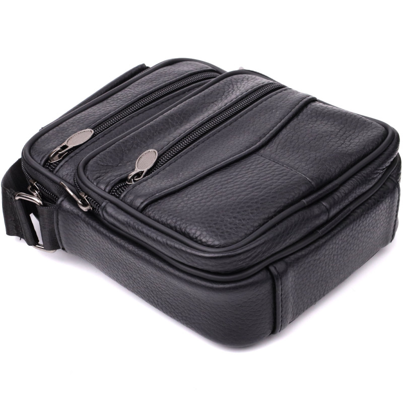 Практична вертикальна сумка з ручкою для чоловіків з натуральної шкіри Vintage Чорний