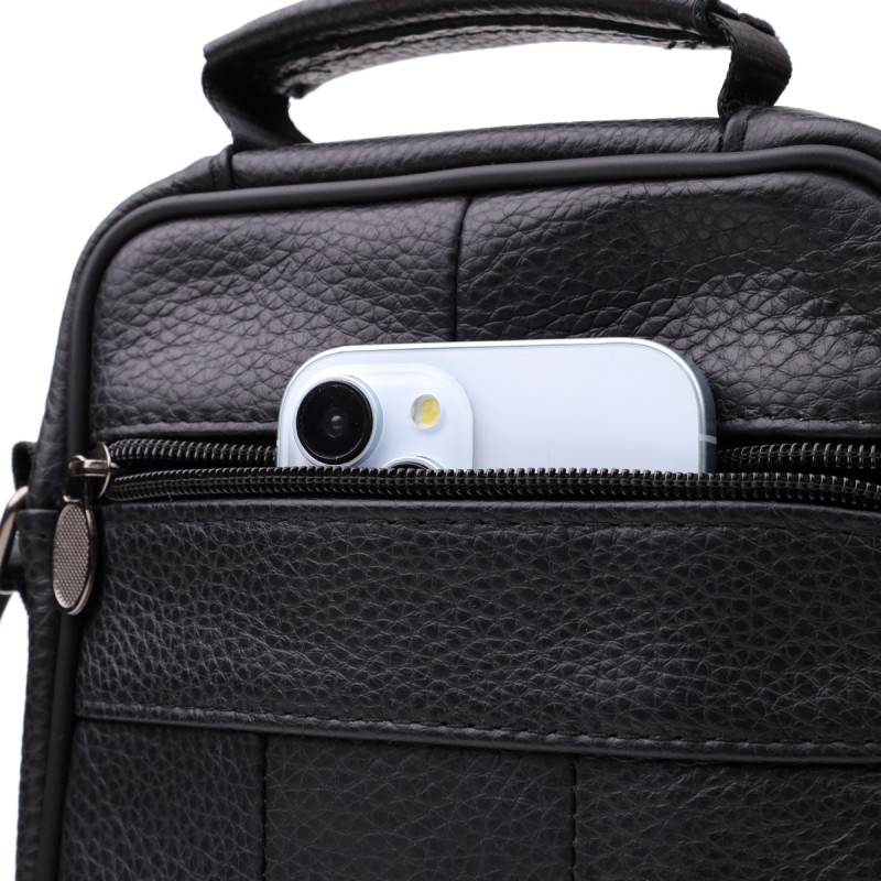 Практична вертикальна сумка з ручкою для чоловіків з натуральної шкіри Vintage Чорний