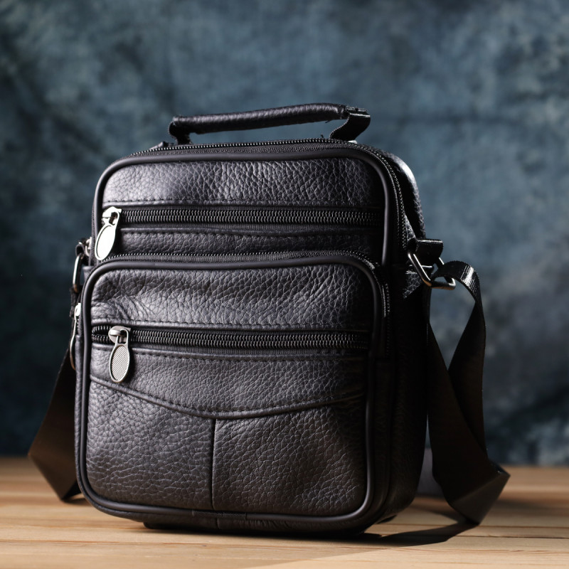 Практична вертикальна сумка з ручкою для чоловіків з натуральної шкіри Vintage Чорний