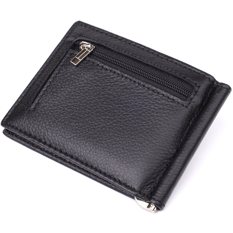 Мужской кошелек с металлическим зажимом из натуральной кожи ST Leather Черный