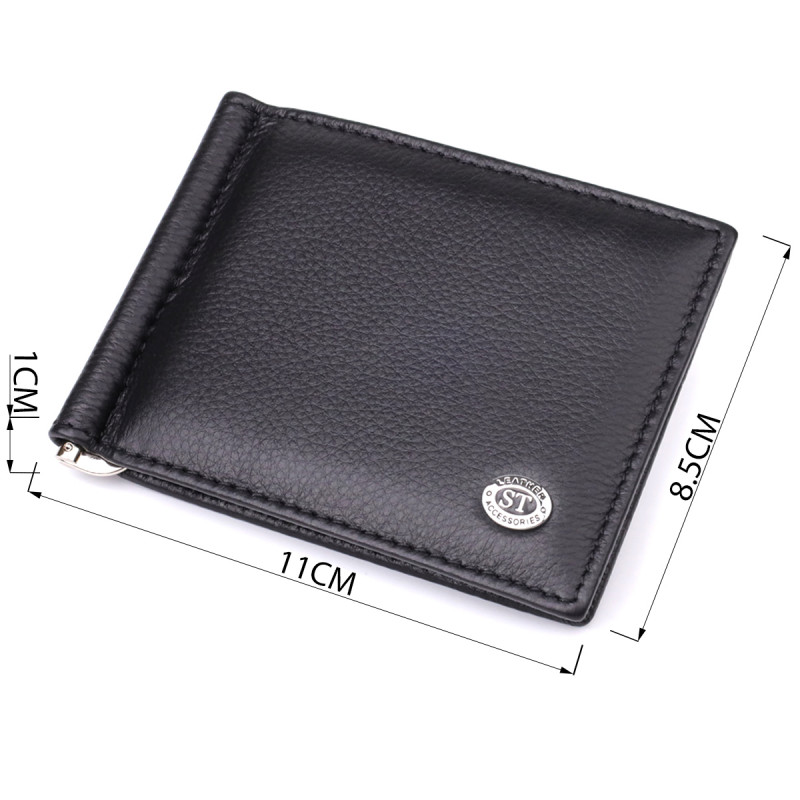 Мужской кошелек с металлическим зажимом из натуральной кожи ST Leather Черный