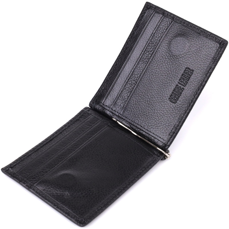 Мужской кошелек с металлическим зажимом из натуральной кожи ST Leather Черный