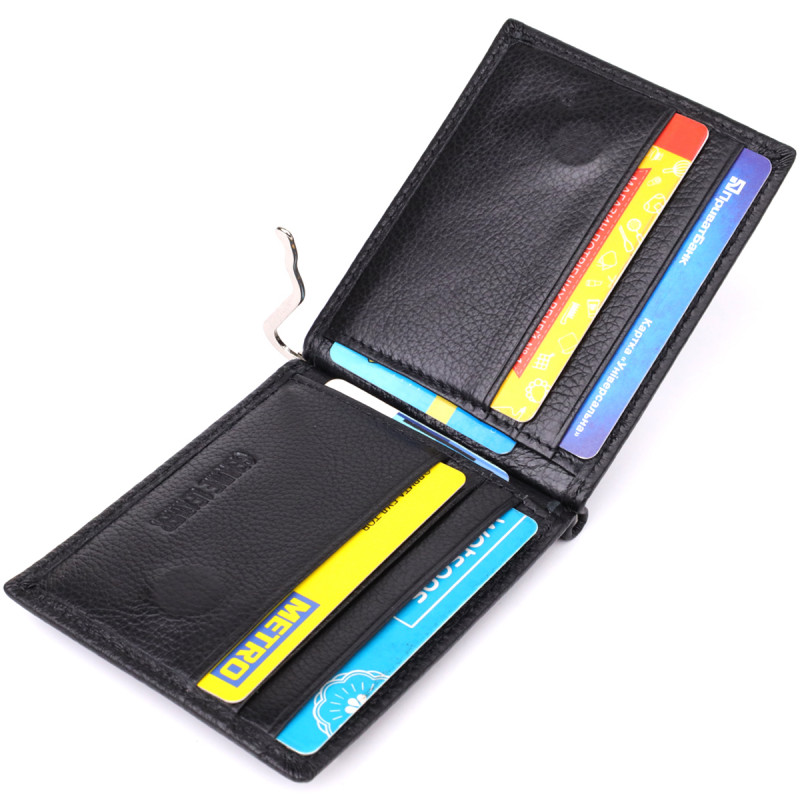 Мужской кошелек с металлическим зажимом из натуральной кожи ST Leather Черный