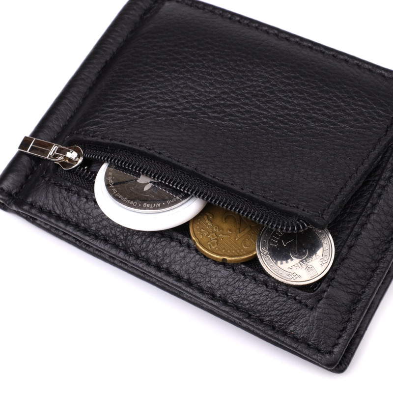 Мужской кошелек с металлическим зажимом из натуральной кожи ST Leather Черный