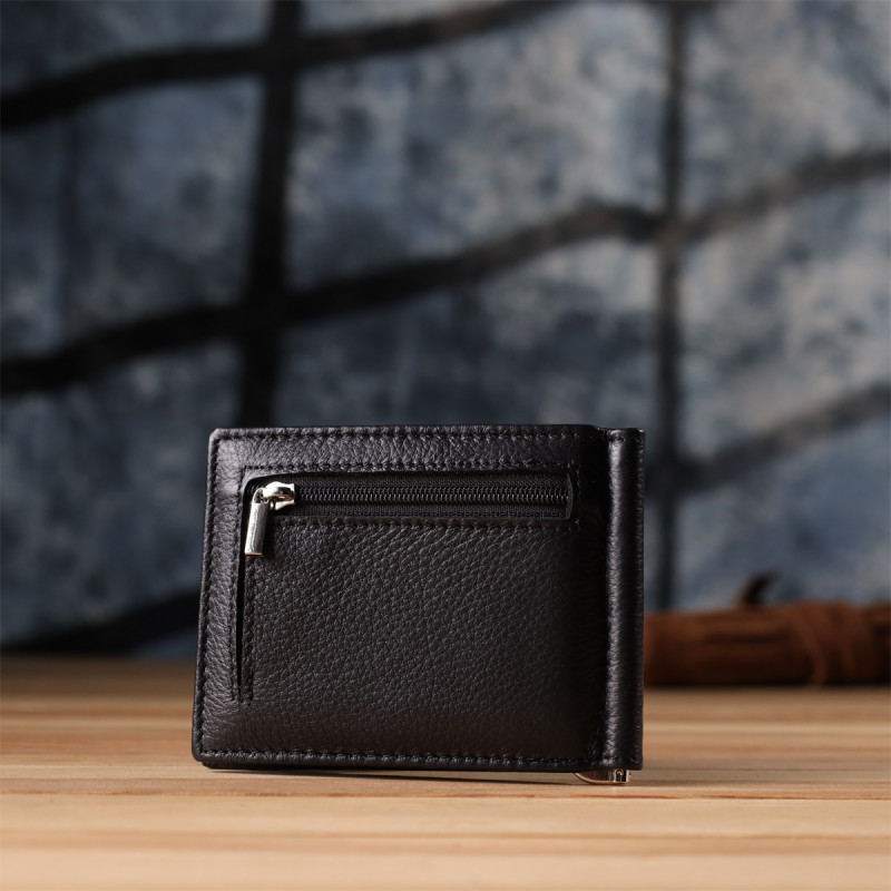 Мужской кошелек с металлическим зажимом из натуральной кожи ST Leather Черный