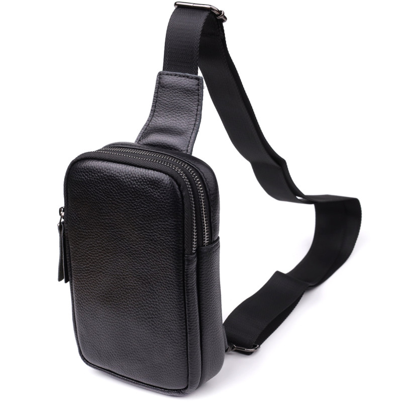 Сумка-слинг для мужчин из натуральной кожи Vintage Черный