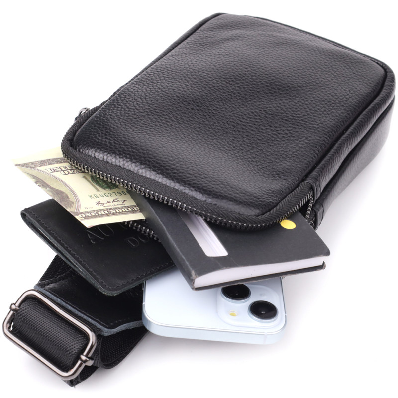 Сумка-слинг для мужчин из натуральной кожи Vintage Черный