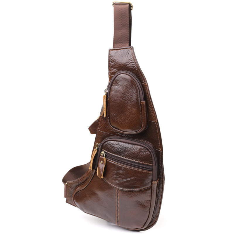 Сумка для чоловіків з великою кількістю кишень із натуральної шкіри Vintage Коричневий