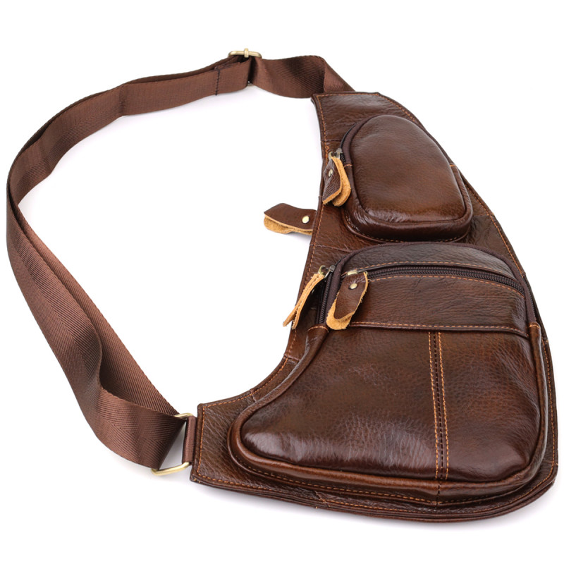 Сумка для чоловіків з великою кількістю кишень із натуральної шкіри Vintage Коричневий