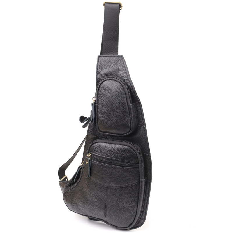 Сумка для чоловіків з великою кількістю кишень із натуральної шкіри Vintage Чорний