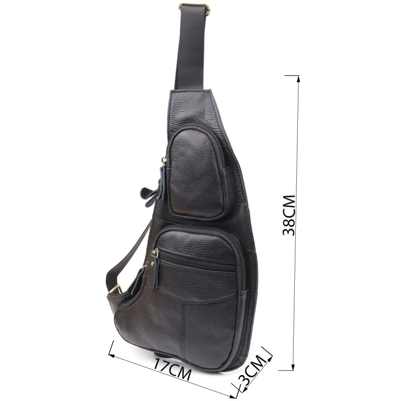 Сумка для чоловіків з великою кількістю кишень із натуральної шкіри Vintage Чорний