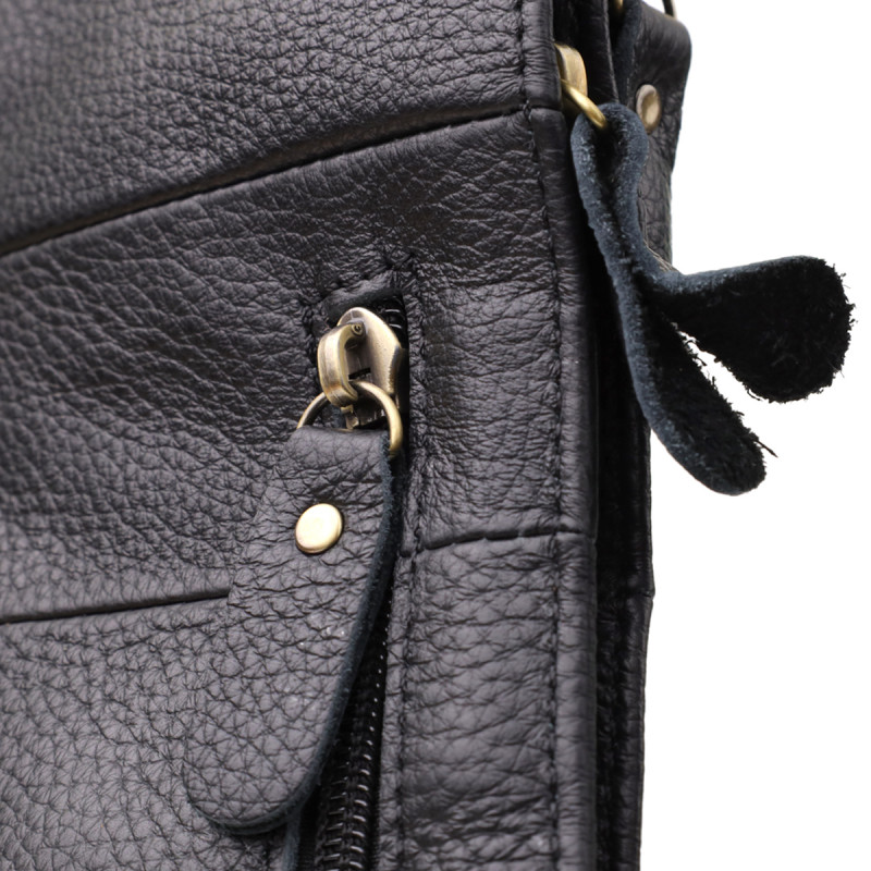 Сумка для чоловіків з великою кількістю кишень із натуральної шкіри Vintage Чорний