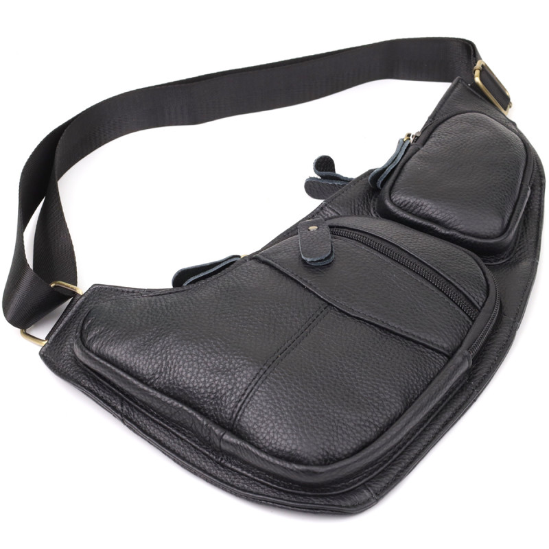 Сумка для чоловіків з великою кількістю кишень із натуральної шкіри Vintage Чорний