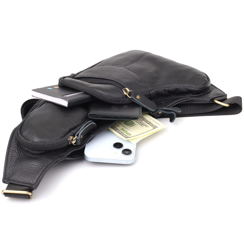 Сумка для чоловіків з великою кількістю кишень із натуральної шкіри Vintage Чорний