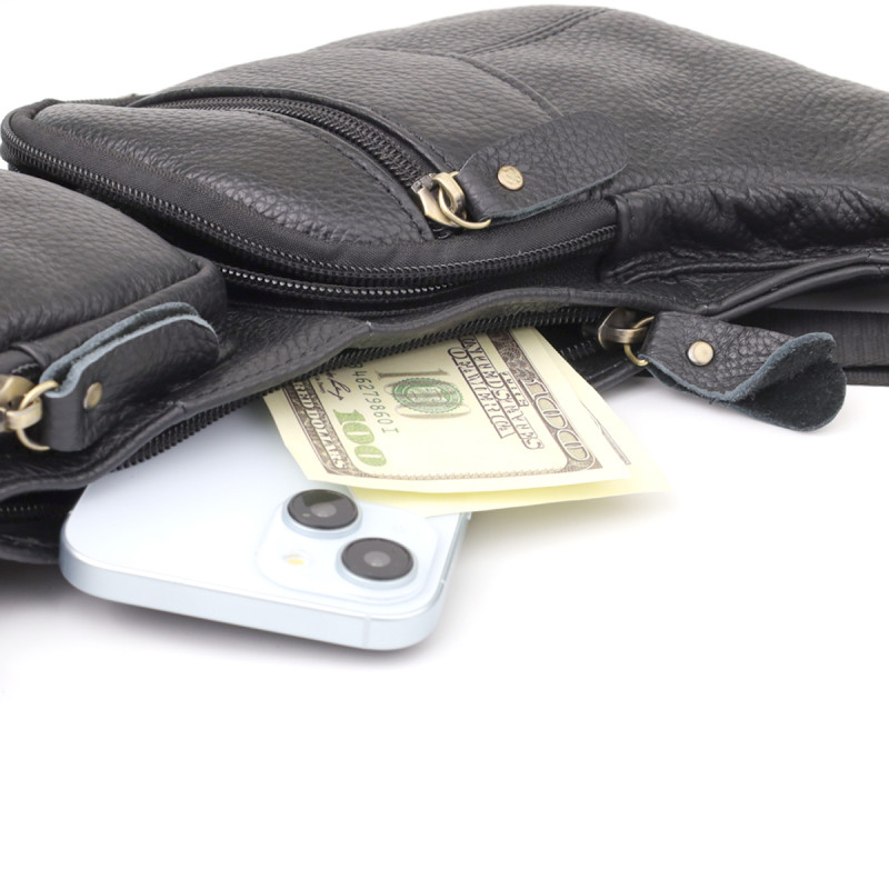 Сумка для чоловіків з великою кількістю кишень із натуральної шкіри Vintage Чорний