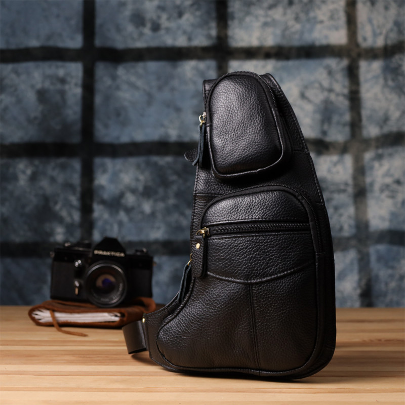 Сумка для чоловіків з великою кількістю кишень із натуральної шкіри Vintage Чорний