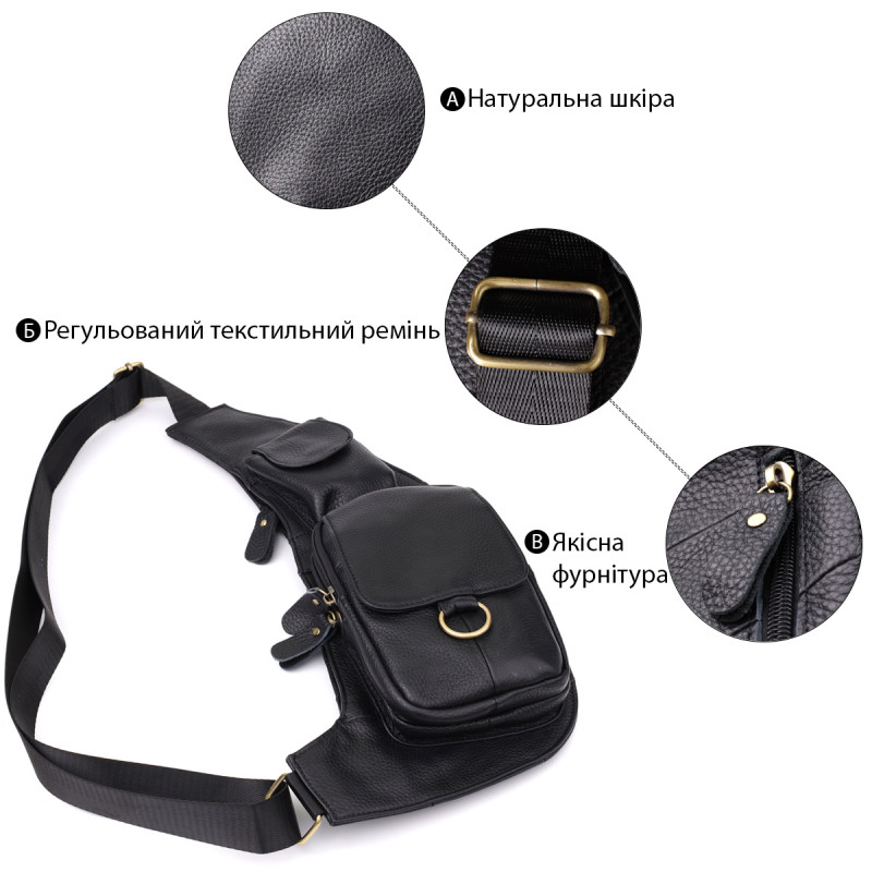 Сумка через плечо из натуральной кожи Vintage Черный