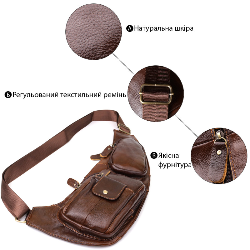 Мужская сумка с большим количеством карманов из натуральной кожи Vintage Коричневый