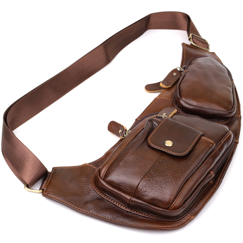 Мужская сумка с большим количеством карманов из натуральной кожи Vintage Коричневый