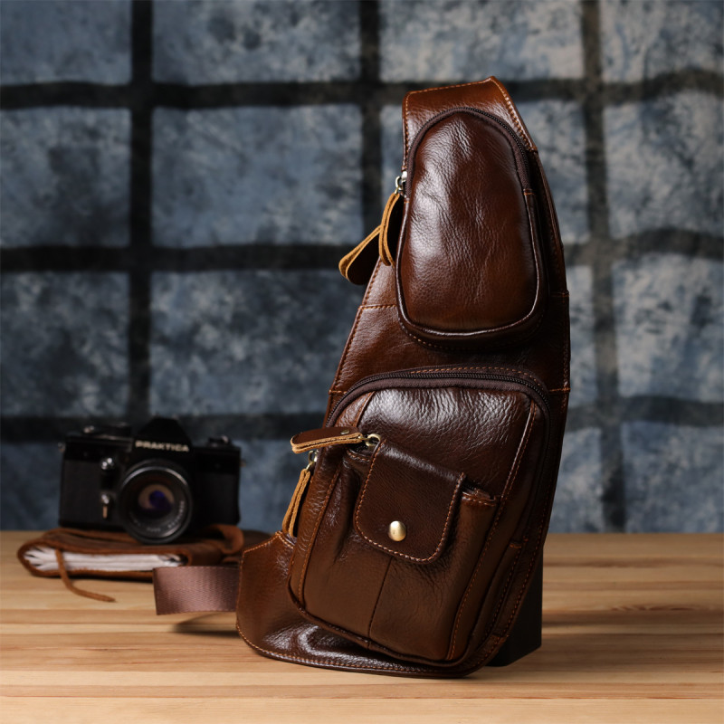 Мужская сумка с большим количеством карманов из натуральной кожи Vintage Коричневый