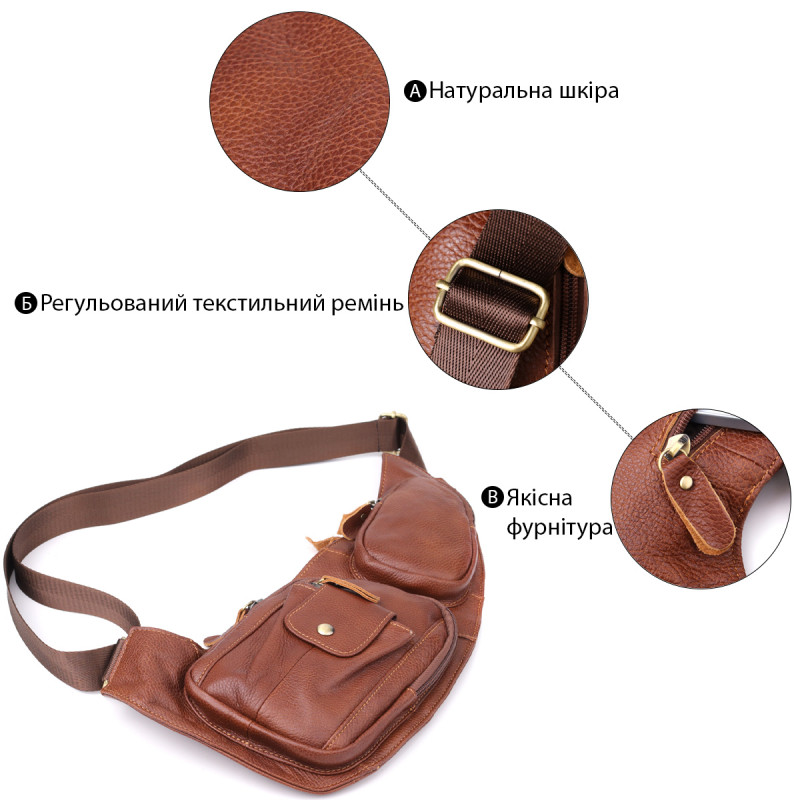 Мужская сумка с большим количеством карманов из натуральной кожи Vintage Коричневый