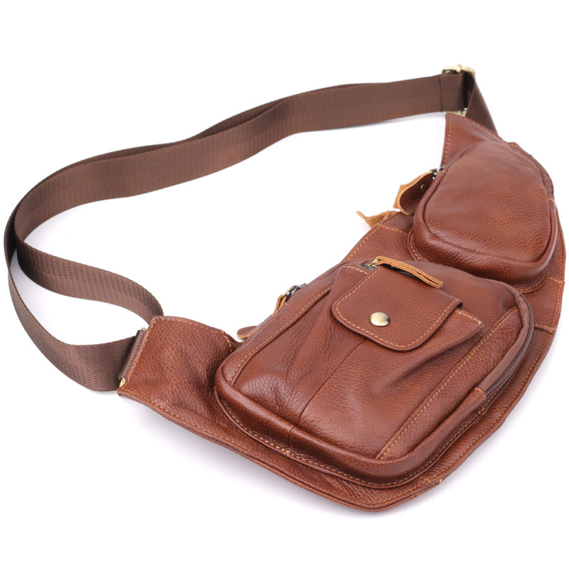Мужская сумка с большим количеством карманов из натуральной кожи Vintage Коричневый