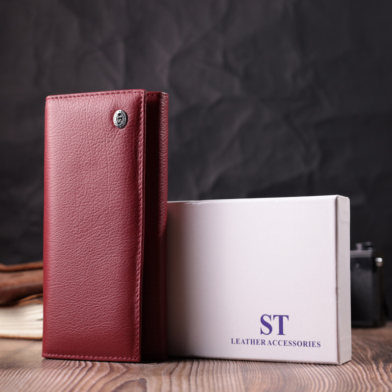 Горизонтальный женский кошелек из натуральной кожи ST Leather Бордовый