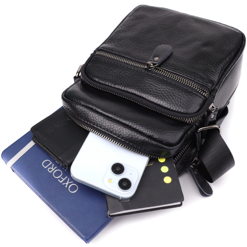 Мужская сумка на плечо из натуральной кожи Vintage Черный