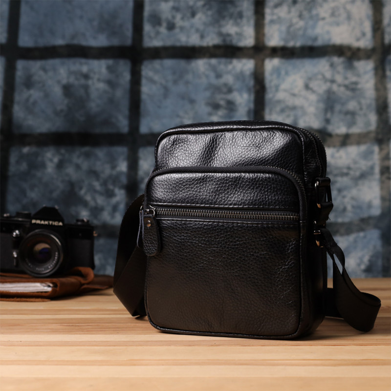 Мужская сумка на плечо из натуральной кожи Vintage Черный