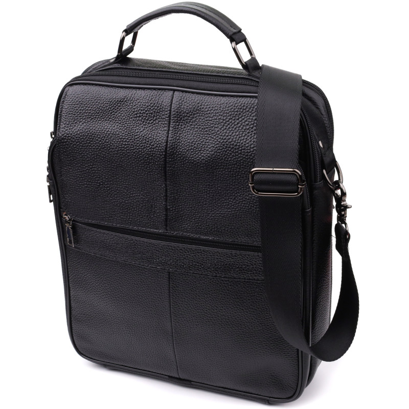 Мужская сумка с ручкой для переноса в руке из натуральной кожи Vintage Черный
