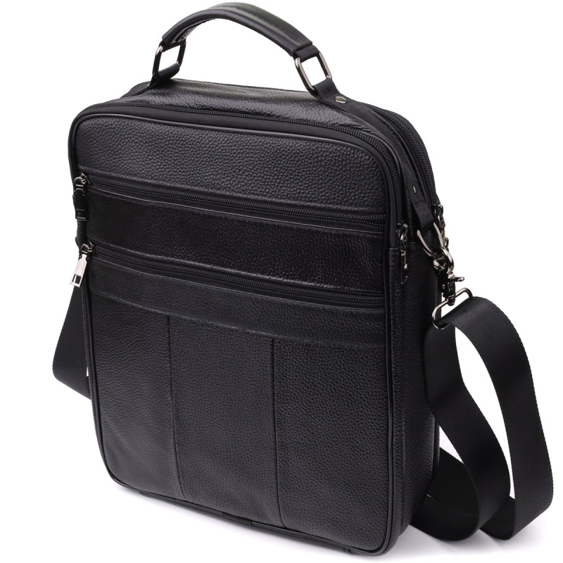 Мужская сумка с ручкой для переноса в руке из натуральной кожи Vintage Черный