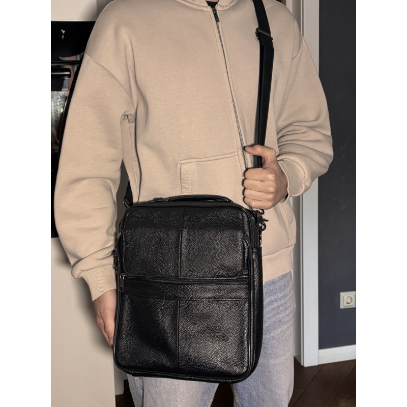 Мужская сумка с ручкой для переноса в руке из натуральной кожи Vintage Черный