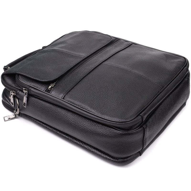 Мужская сумка с ручкой для переноса в руке из натуральной кожи Vintage Черный
