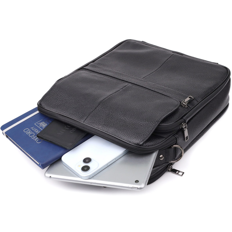 Мужская сумка с ручкой для переноса в руке из натуральной кожи Vintage Черный