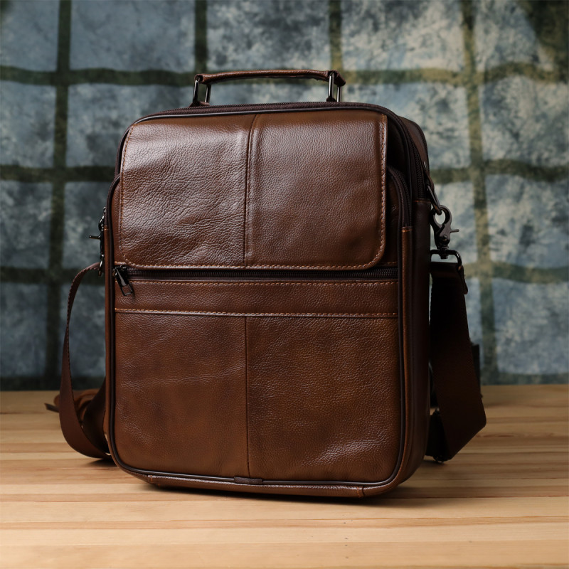 Сумка для чоловіків з ручкою для перенесення в руці з натуральної шкіри Vintage Коричневий