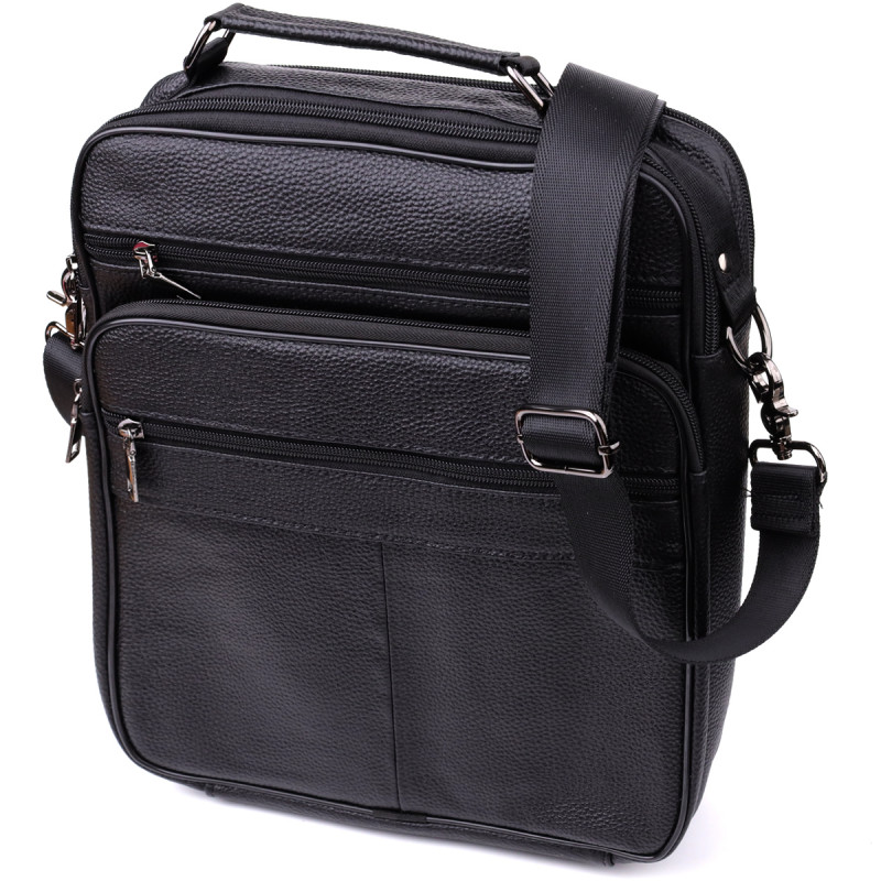 Сумка мужская с ручкой для переноса в руке из натуральной кожи Vintage Черный