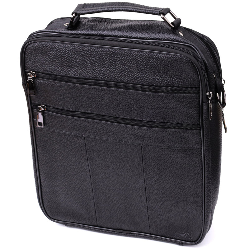 Сумка мужская с ручкой для переноса в руке из натуральной кожи Vintage Черный