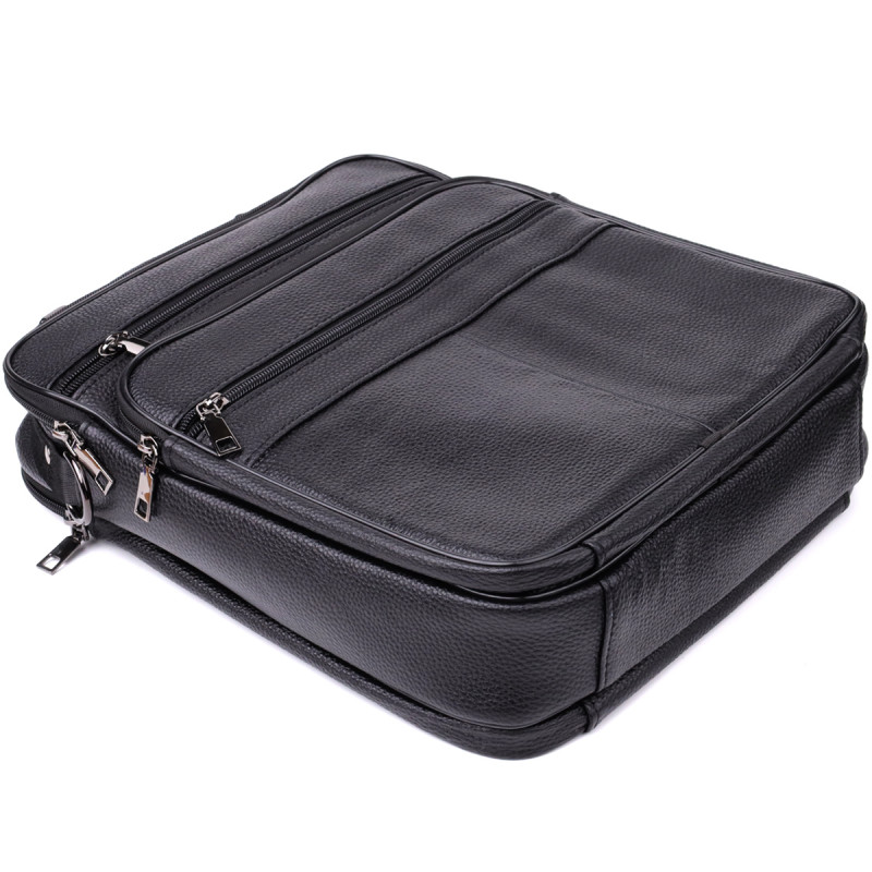 Сумка мужская с ручкой для переноса в руке из натуральной кожи Vintage Черный