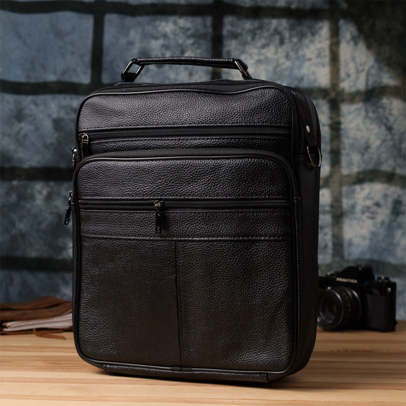 Сумка мужская с ручкой для переноса в руке из натуральной кожи Vintage Черный