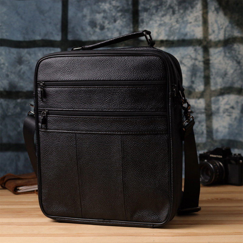 Сумка мужская с ручкой для переноса в руке из натуральной кожи Vintage Черный