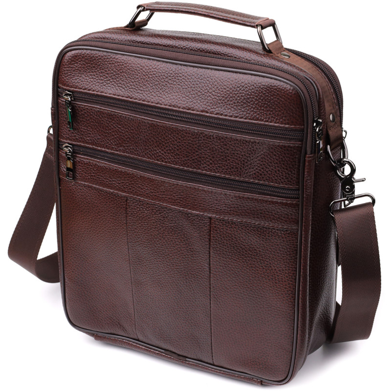 Сумка мужская с ручкой для переноса в руке из натуральной кожи Vintage Коричневый